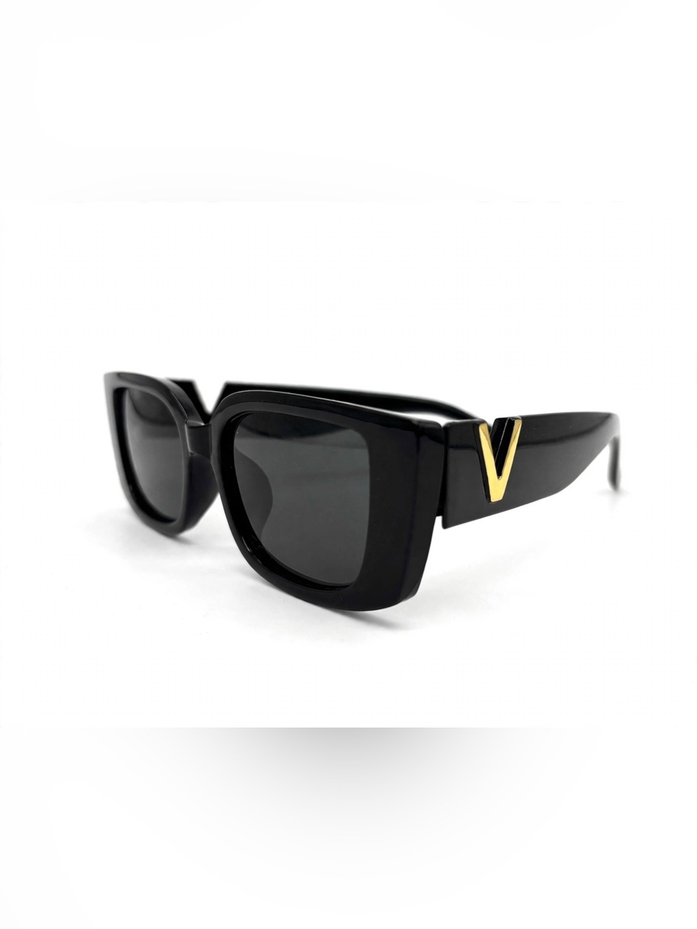 Valentino VLogo / Black Square UNISex Sunglasses with Gold Accent